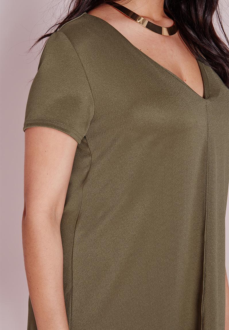  Plus  size  V neck T shirt  swing dress  khaki  Missguided 