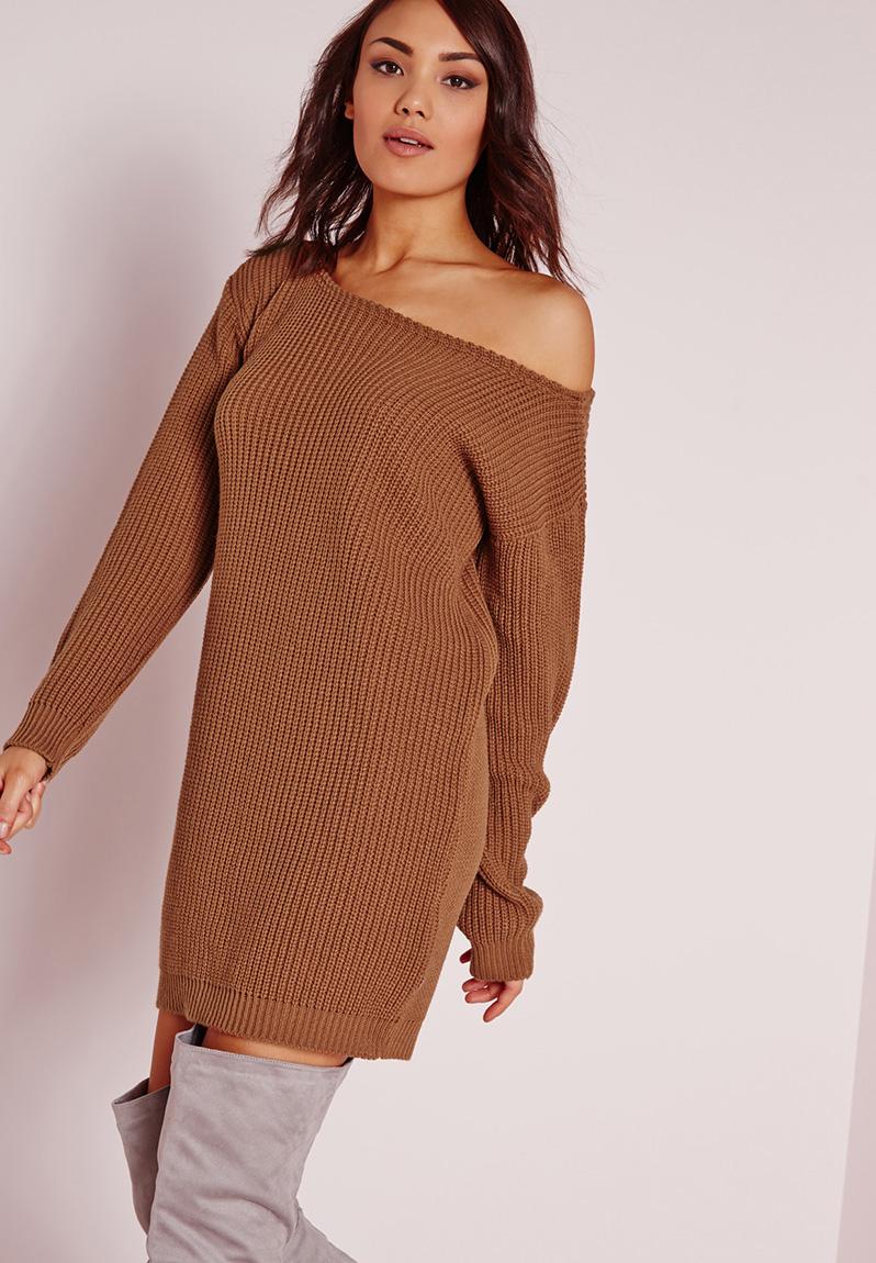 Off-shoulder jumper dress - brown Missguided Casual | Superbalist.com