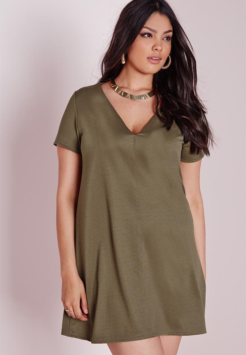  Plus  size  V neck T shirt  swing dress  khaki  Missguided 