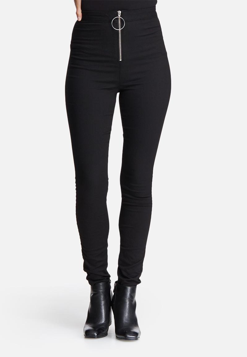 Vice high waisted zip front skinny jeans black Missguided Jeans